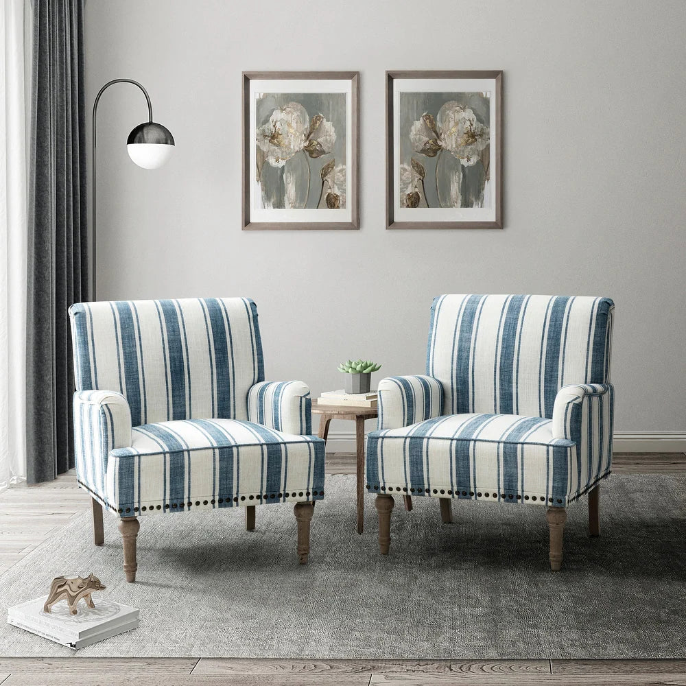 Geltrude Classic Upholstered Striped Armchair With Nailhead Trim Set of 2