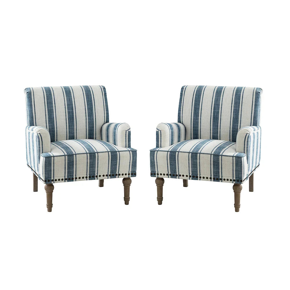 Geltrude Classic Upholstered Striped Armchair With Nailhead Trim Set of 2