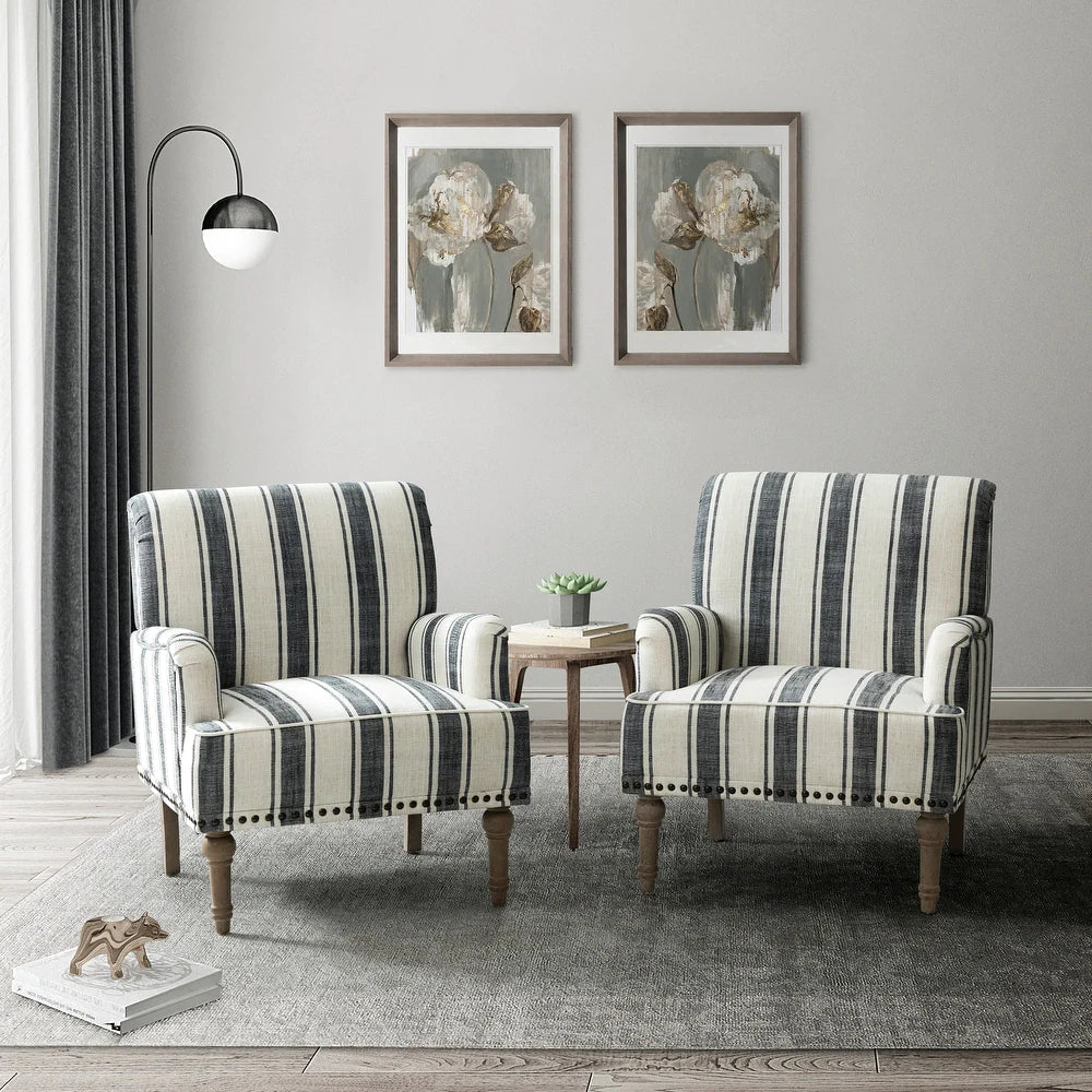 Geltrude Classic Upholstered Striped Armchair With Nailhead Trim Set of 2