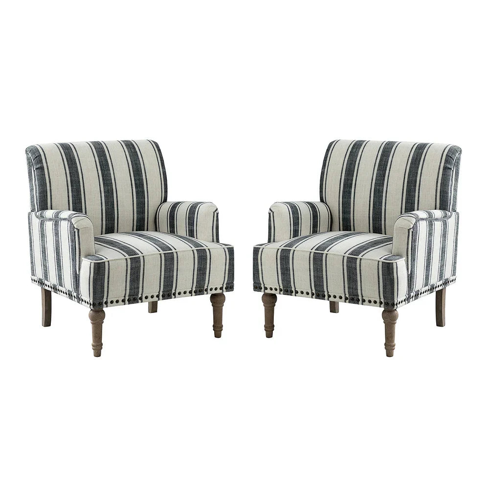 Geltrude Classic Upholstered Striped Armchair With Nailhead Trim Set of 2