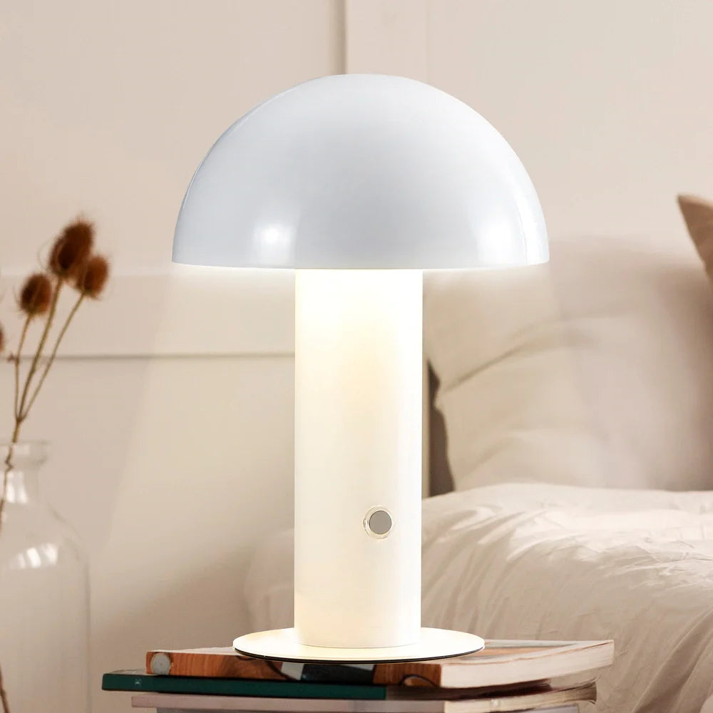 Porcini 10.75" Contemporary Bohemian Rechargeable/Cordless Iron Integrated LED Mushroom Table Lamp,
