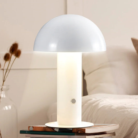 Porcini 10.75" Contemporary Bohemian Rechargeable/Cordless Iron Integrated LED Mushroom Table Lamp,