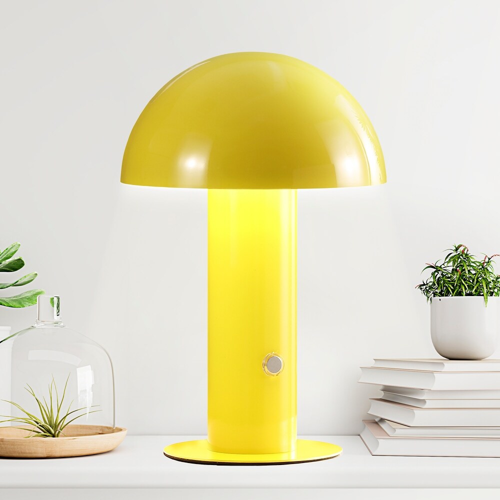 Porcini 10.75" Contemporary Bohemian Rechargeable/Cordless Iron Integrated LED Mushroom Table Lamp,