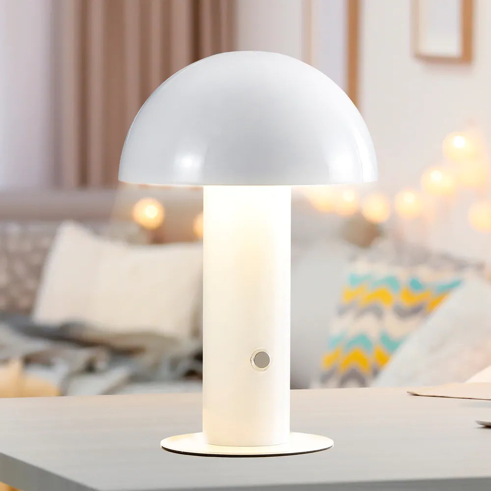 Porcini 10.75" Contemporary Bohemian Rechargeable/Cordless Iron Integrated LED Mushroom Table Lamp,