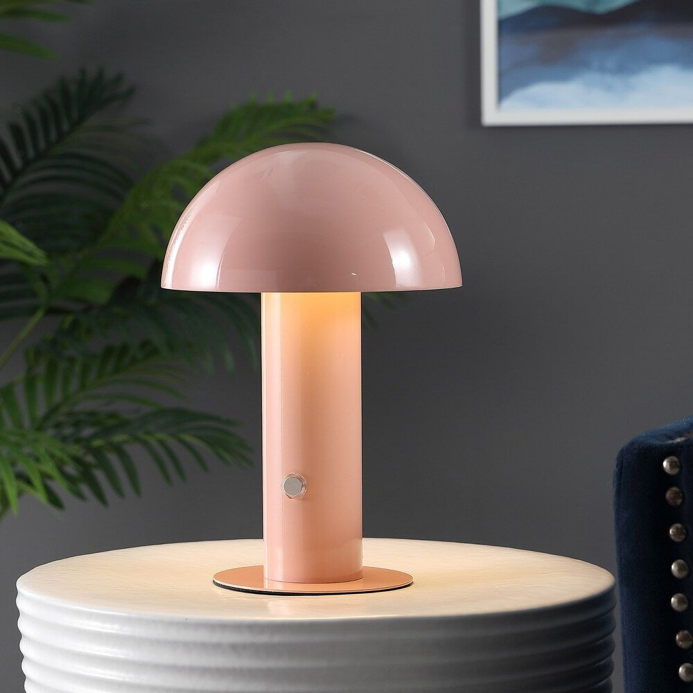 Porcini 10.75" Contemporary Bohemian Rechargeable/Cordless Iron Integrated LED Mushroom Table Lamp,