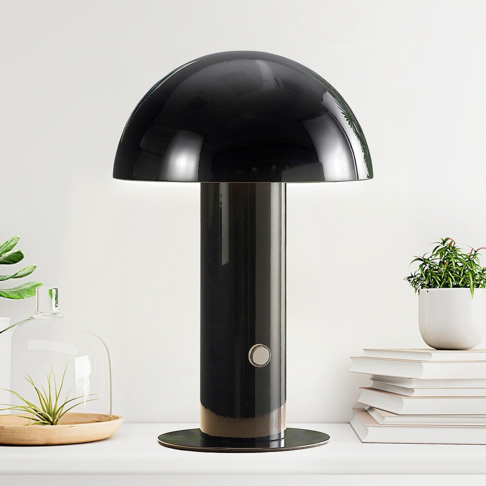 Porcini 10.75" Contemporary Bohemian Rechargeable/Cordless Iron Integrated LED Mushroom Table Lamp,