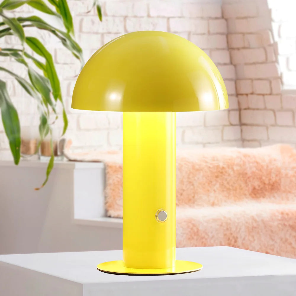 Porcini 10.75" Contemporary Bohemian Rechargeable/Cordless Iron Integrated LED Mushroom Table Lamp,