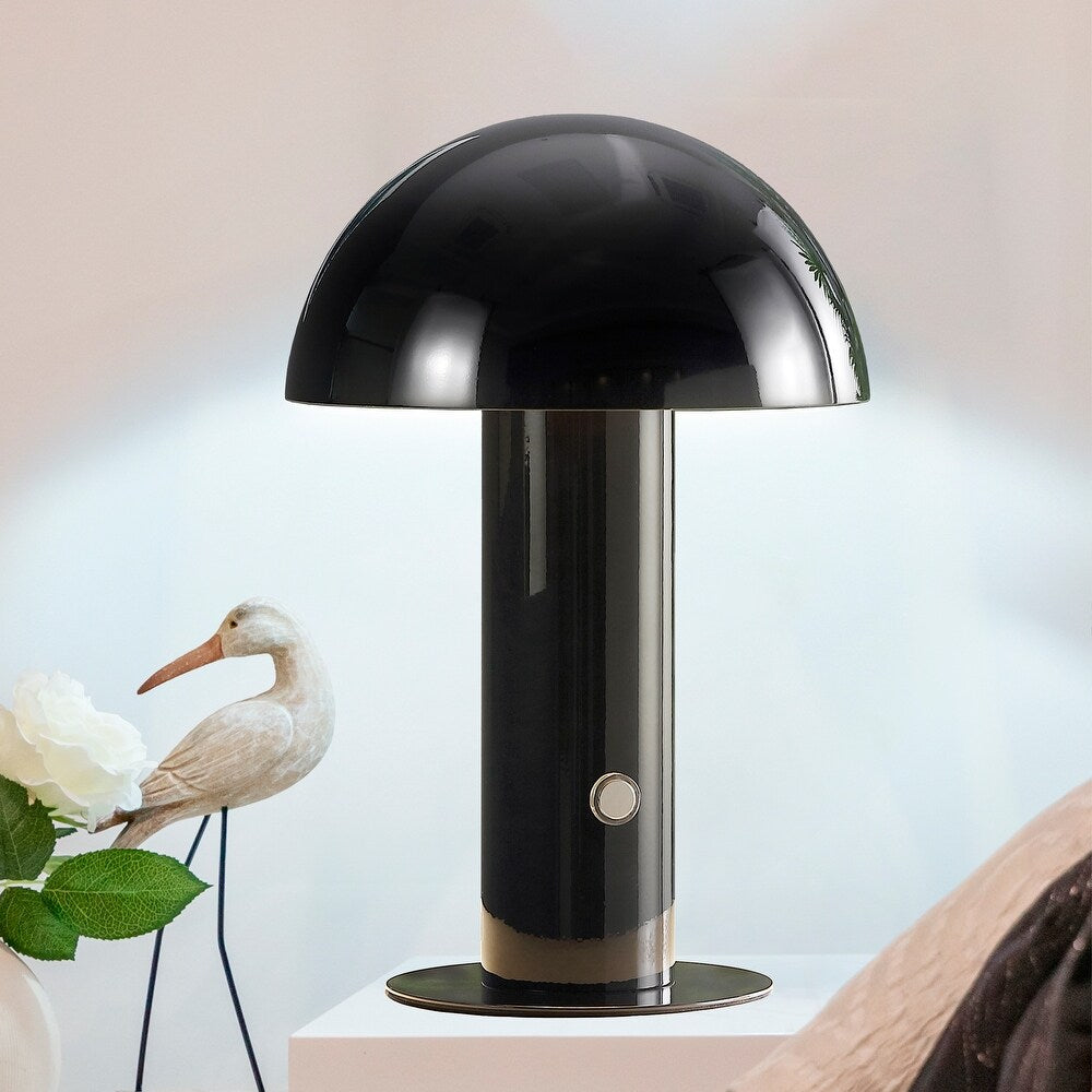 Porcini 10.75" Contemporary Bohemian Rechargeable/Cordless Iron Integrated LED Mushroom Table Lamp,
