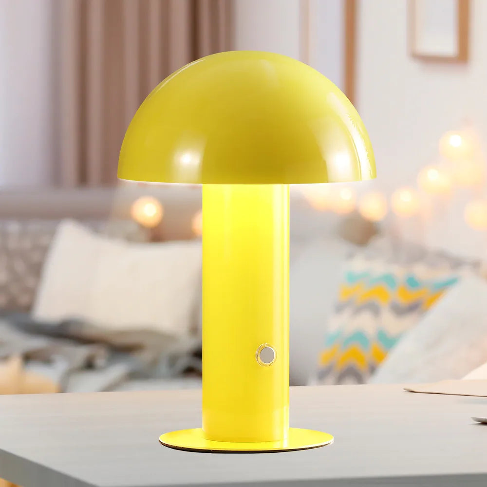 Porcini 10.75" Contemporary Bohemian Rechargeable/Cordless Iron Integrated LED Mushroom Table Lamp,