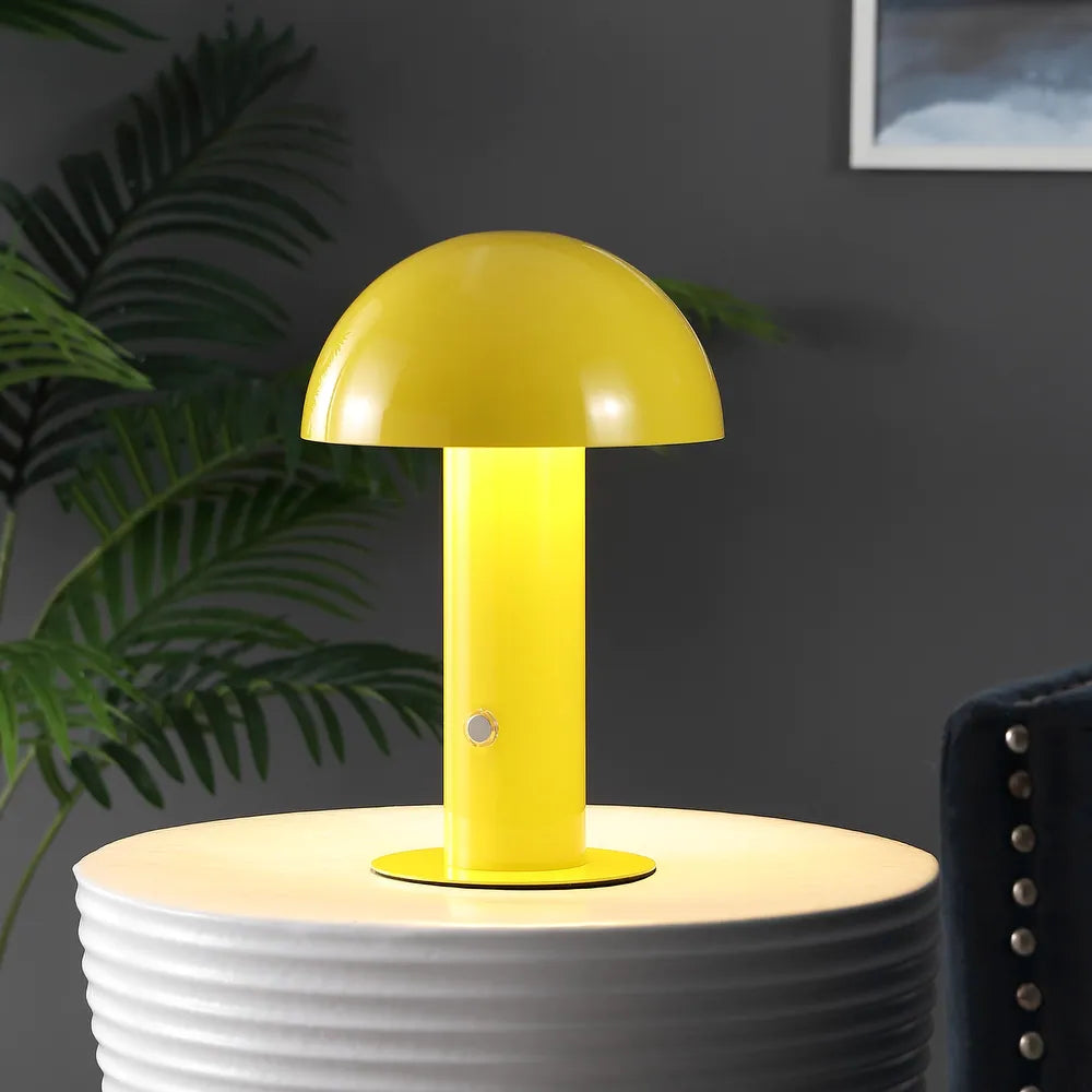 Porcini 10.75" Contemporary Bohemian Rechargeable/Cordless Iron Integrated LED Mushroom Table Lamp,