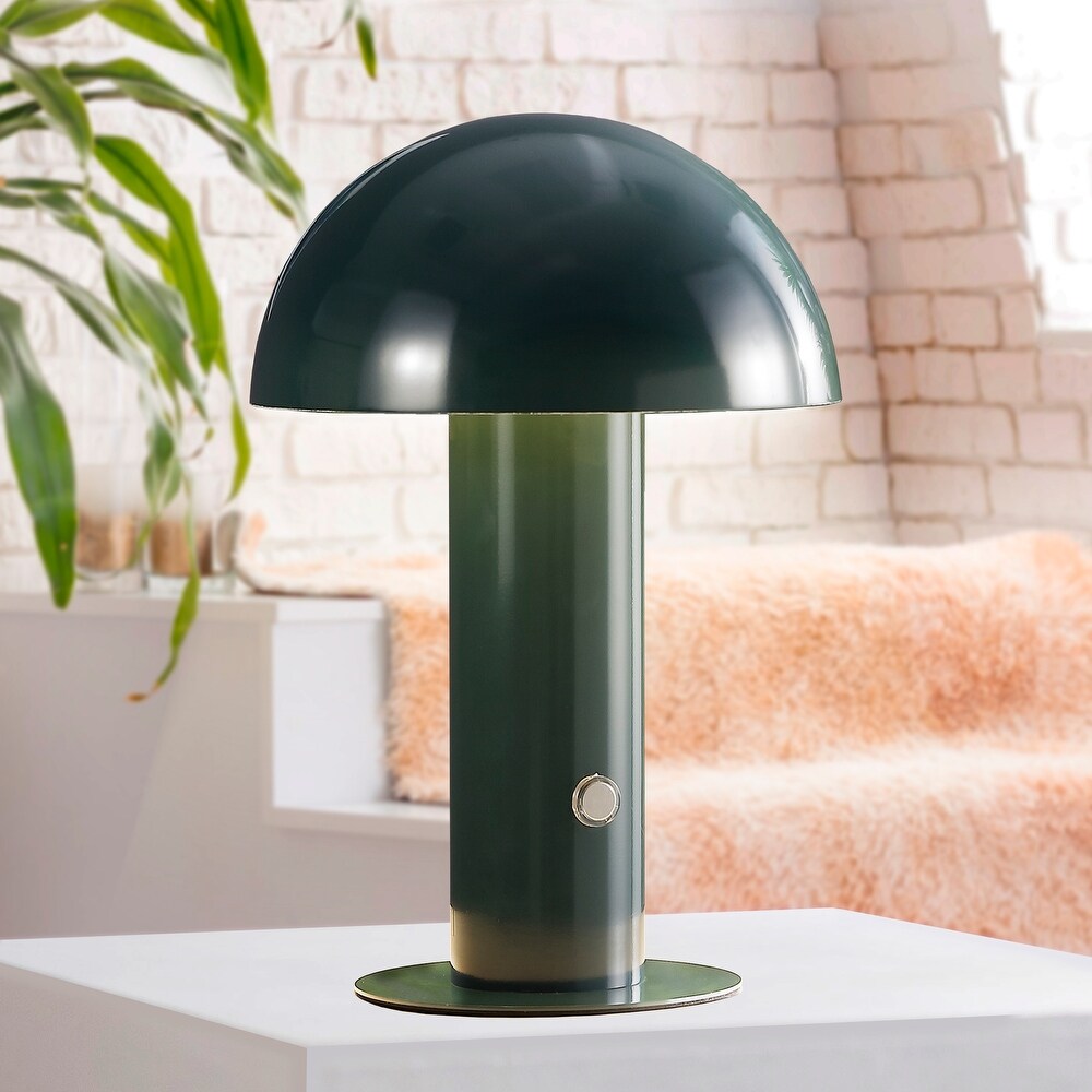 Porcini 10.75" Contemporary Bohemian Rechargeable/Cordless Iron Integrated LED Mushroom Table Lamp,