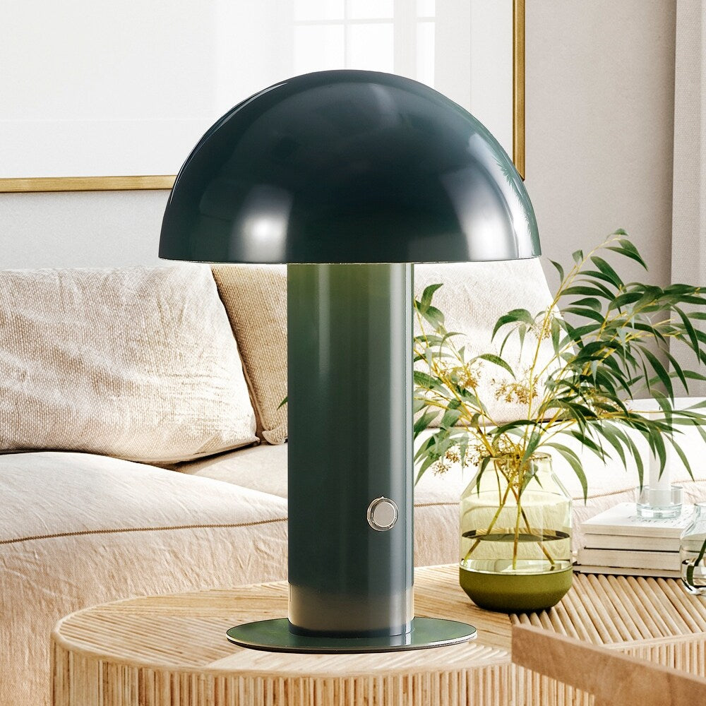Porcini 10.75" Contemporary Bohemian Rechargeable/Cordless Iron Integrated LED Mushroom Table Lamp,