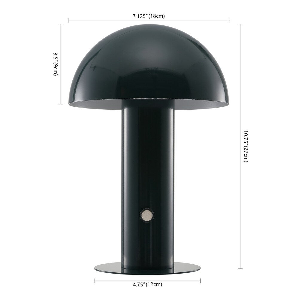 Porcini 10.75" Contemporary Bohemian Rechargeable/Cordless Iron Integrated LED Mushroom Table Lamp,
