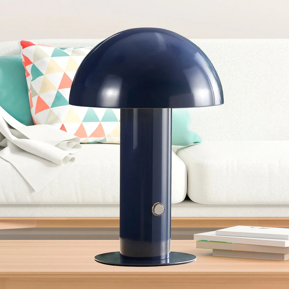 Porcini 10.75" Contemporary Bohemian Rechargeable/Cordless Iron Integrated LED Mushroom Table Lamp,