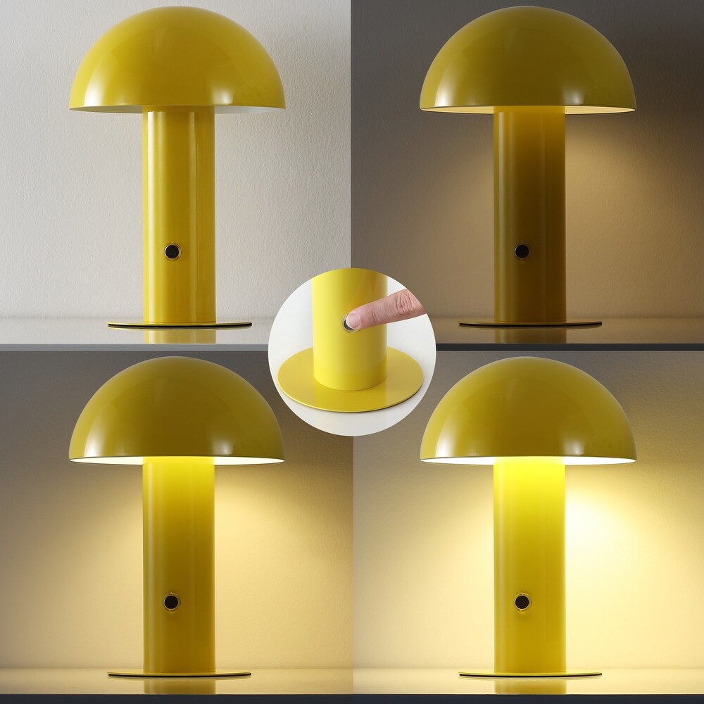 Porcini 10.75" Contemporary Bohemian Rechargeable/Cordless Iron Integrated LED Mushroom Table Lamp,