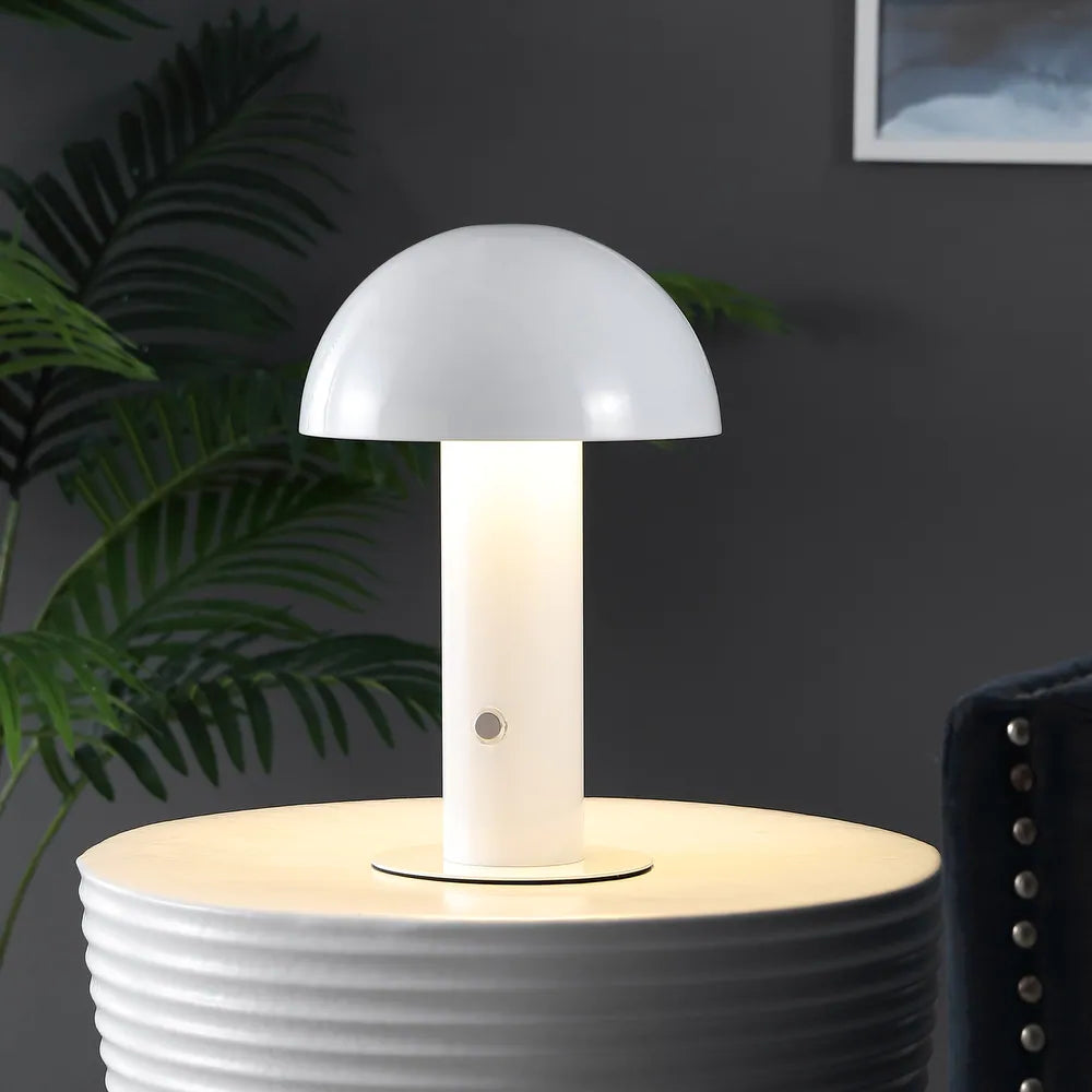 Porcini 10.75" Contemporary Bohemian Rechargeable/Cordless Iron Integrated LED Mushroom Table Lamp,