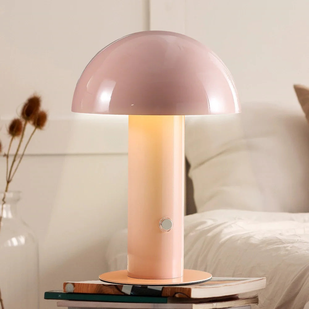 Porcini 10.75" Contemporary Bohemian Rechargeable/Cordless Iron Integrated LED Mushroom Table Lamp,