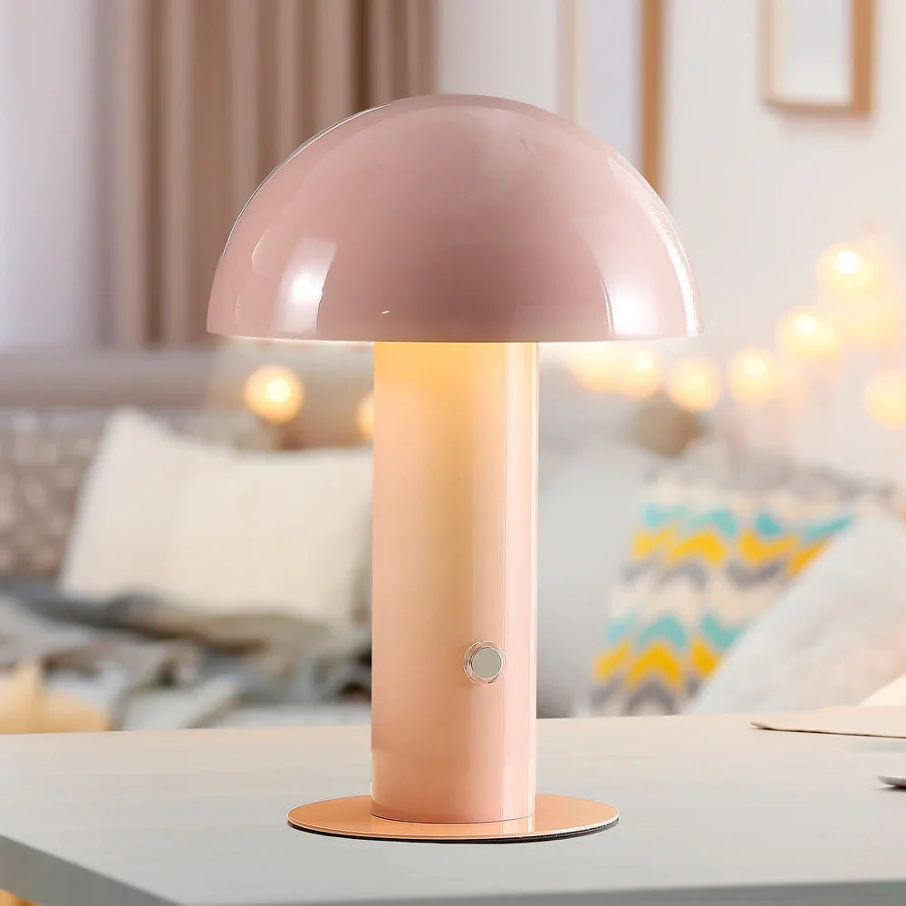 Porcini 10.75" Contemporary Bohemian Rechargeable/Cordless Iron Integrated LED Mushroom Table Lamp,