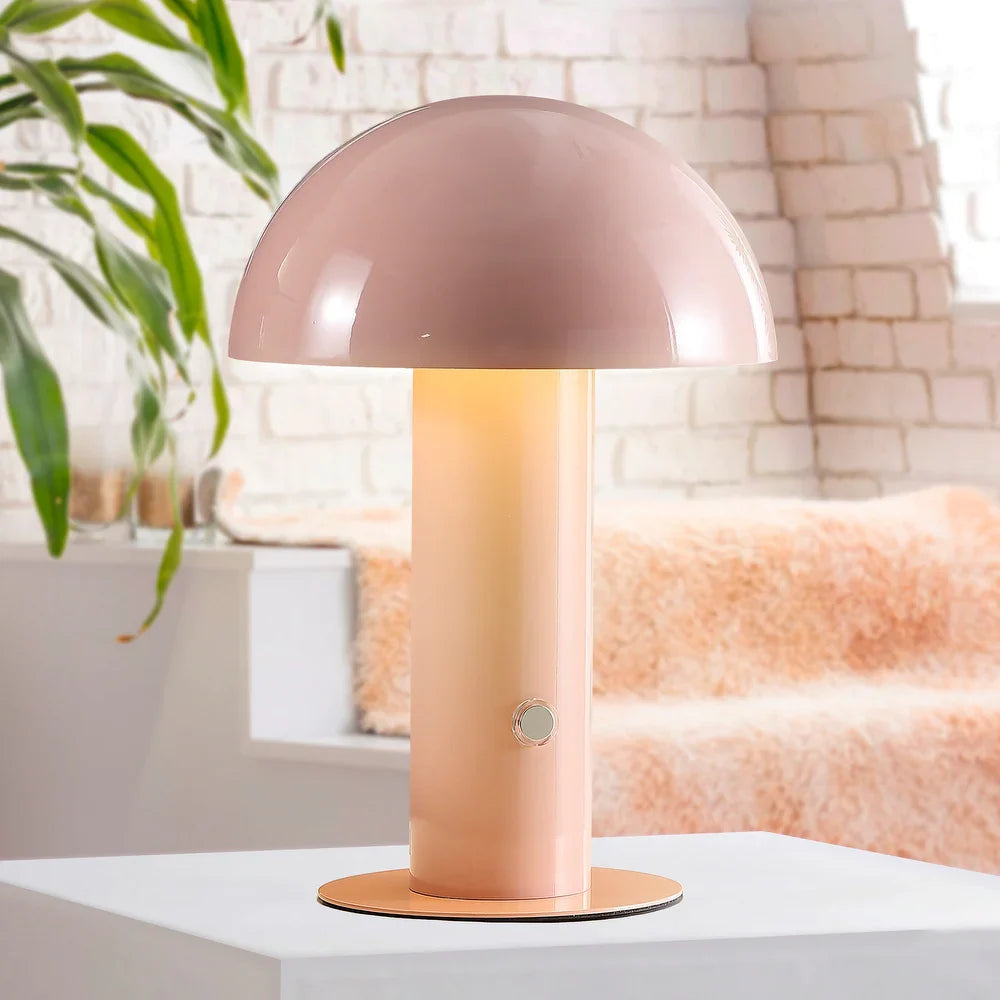 Porcini 10.75" Contemporary Bohemian Rechargeable/Cordless Iron Integrated LED Mushroom Table Lamp,