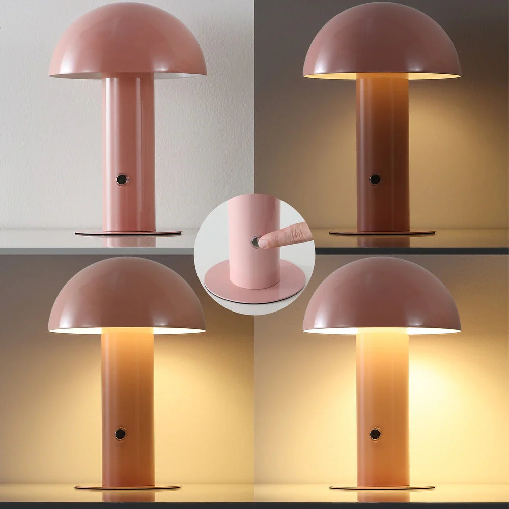 Porcini 10.75" Contemporary Bohemian Rechargeable/Cordless Iron Integrated LED Mushroom Table Lamp,