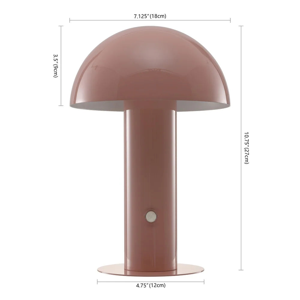 Porcini 10.75" Contemporary Bohemian Rechargeable/Cordless Iron Integrated LED Mushroom Table Lamp,