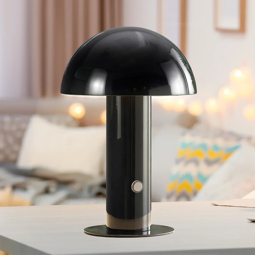 Porcini 10.75" Contemporary Bohemian Rechargeable/Cordless Iron Integrated LED Mushroom Table Lamp,