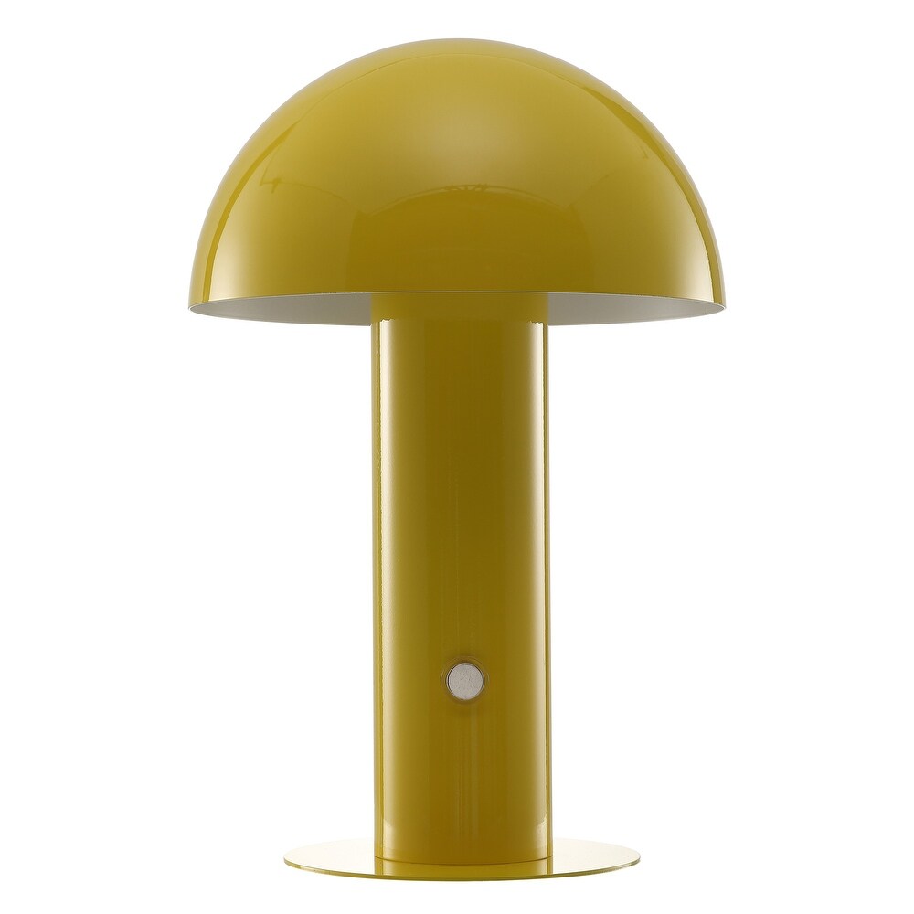 Porcini 10.75" Contemporary Bohemian Rechargeable/Cordless Iron Integrated LED Mushroom Table Lamp,