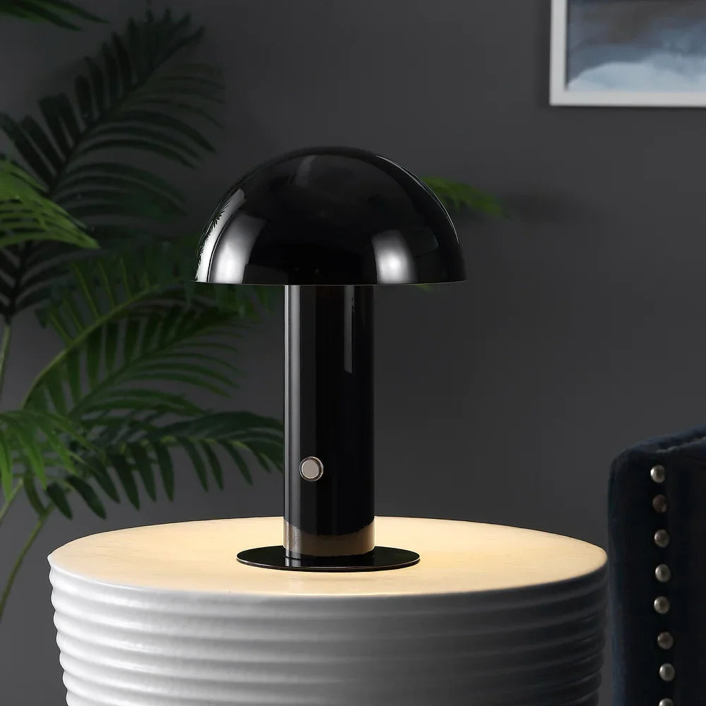 Porcini 10.75" Contemporary Bohemian Rechargeable/Cordless Iron Integrated LED Mushroom Table Lamp,