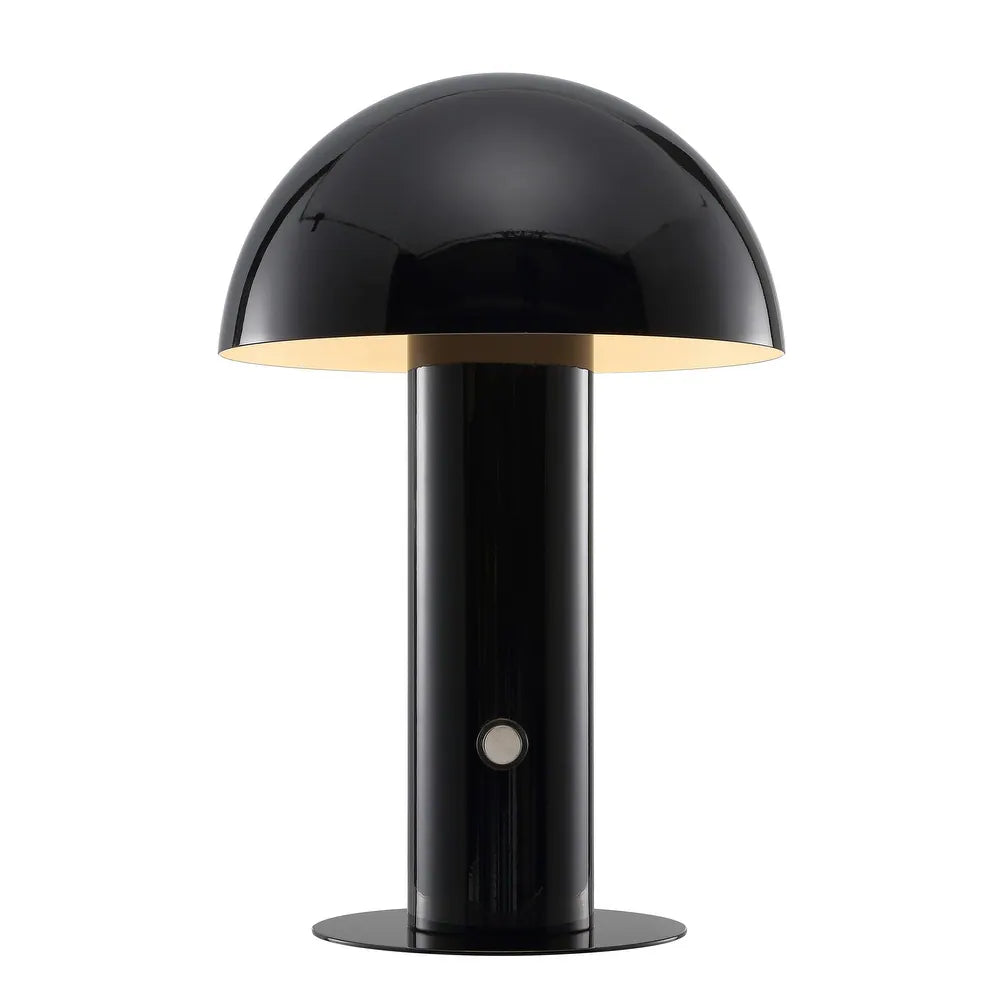 Porcini 10.75" Contemporary Bohemian Rechargeable/Cordless Iron Integrated LED Mushroom Table Lamp,
