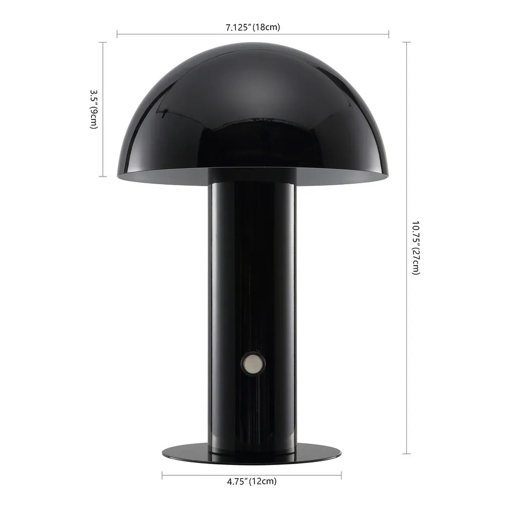 Porcini 10.75" Contemporary Bohemian Rechargeable/Cordless Iron Integrated LED Mushroom Table Lamp,