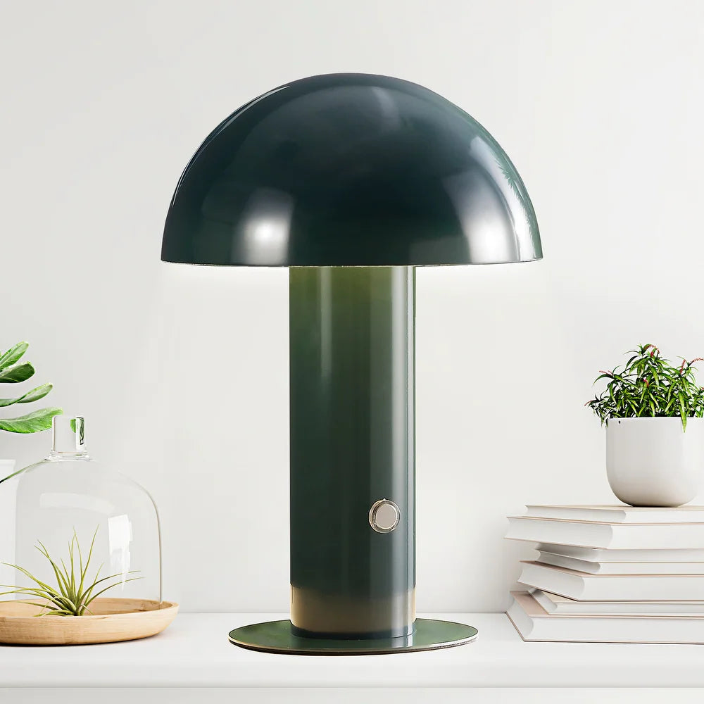 Porcini 10.75" Contemporary Bohemian Rechargeable/Cordless Iron Integrated LED Mushroom Table Lamp,