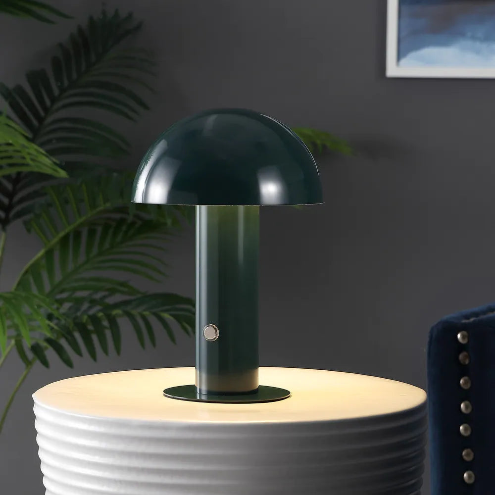 Porcini 10.75" Contemporary Bohemian Rechargeable/Cordless Iron Integrated LED Mushroom Table Lamp,