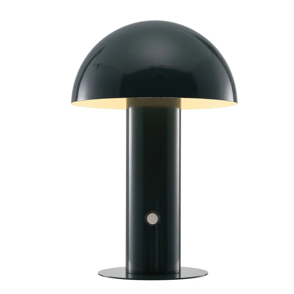 Porcini 10.75" Contemporary Bohemian Rechargeable/Cordless Iron Integrated LED Mushroom Table Lamp,