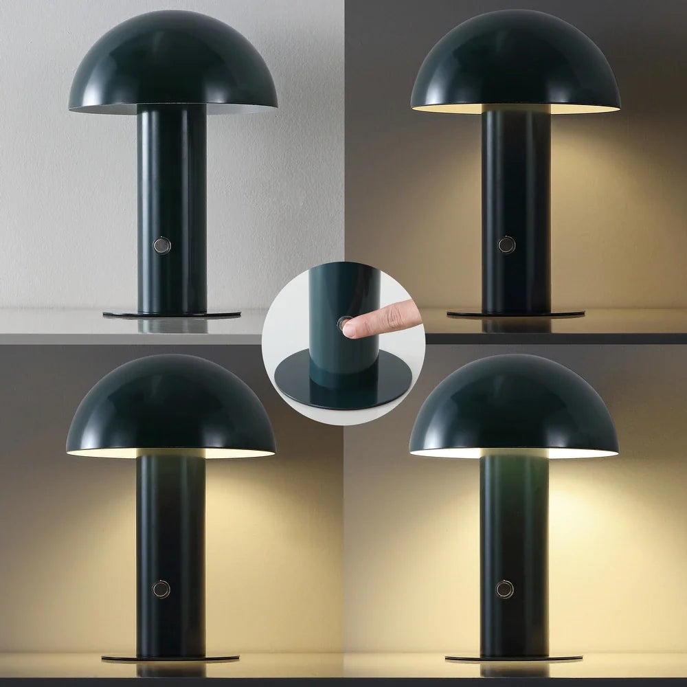 Porcini 10.75" Contemporary Bohemian Rechargeable/Cordless Iron Integrated LED Mushroom Table Lamp,