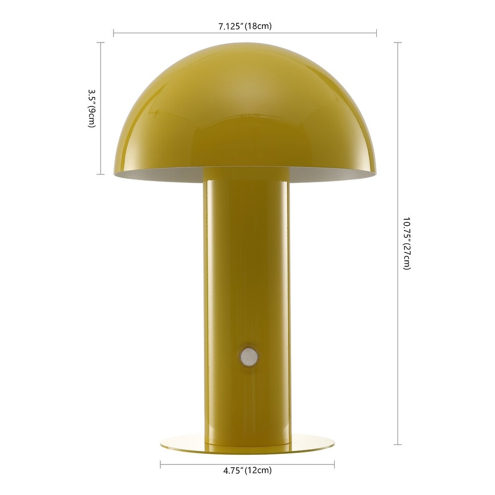 Porcini 10.75" Contemporary Bohemian Rechargeable/Cordless Iron Integrated LED Mushroom Table Lamp,