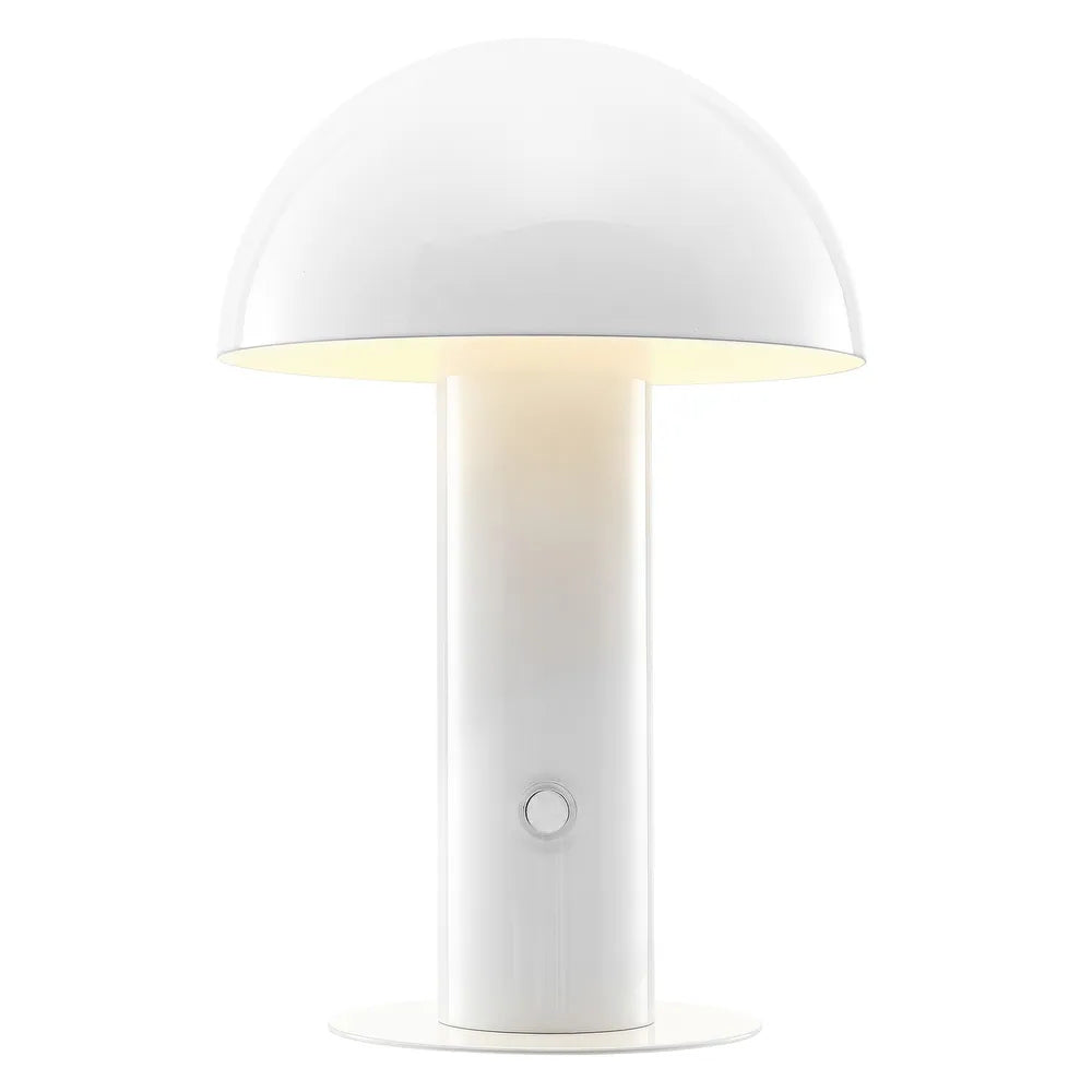 Porcini 10.75" Contemporary Bohemian Rechargeable/Cordless Iron Integrated LED Mushroom Table Lamp,