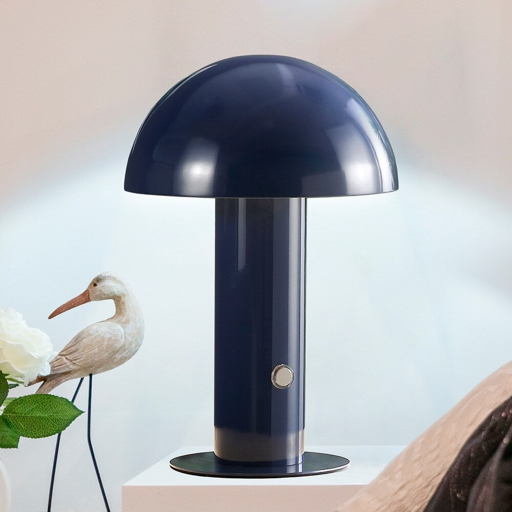 Porcini 10.75" Contemporary Bohemian Rechargeable/Cordless Iron Integrated LED Mushroom Table Lamp,