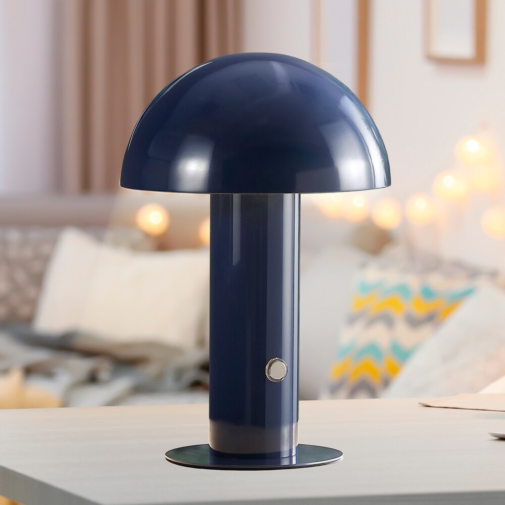 Porcini 10.75" Contemporary Bohemian Rechargeable/Cordless Iron Integrated LED Mushroom Table Lamp,