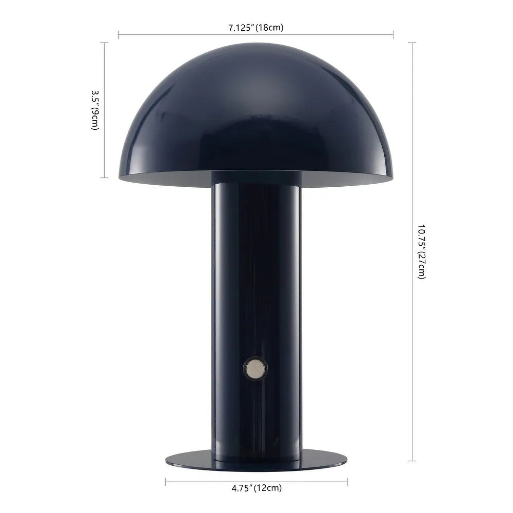 Porcini 10.75" Contemporary Bohemian Rechargeable/Cordless Iron Integrated LED Mushroom Table Lamp,