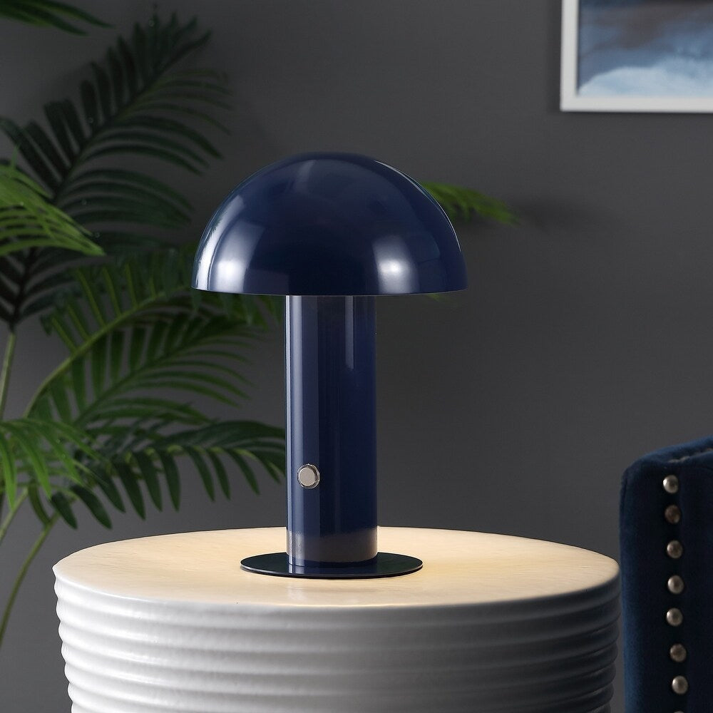 Porcini 10.75" Contemporary Bohemian Rechargeable/Cordless Iron Integrated LED Mushroom Table Lamp,
