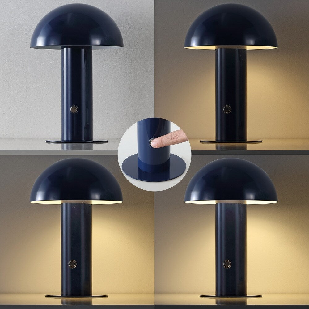 Porcini 10.75" Contemporary Bohemian Rechargeable/Cordless Iron Integrated LED Mushroom Table Lamp,