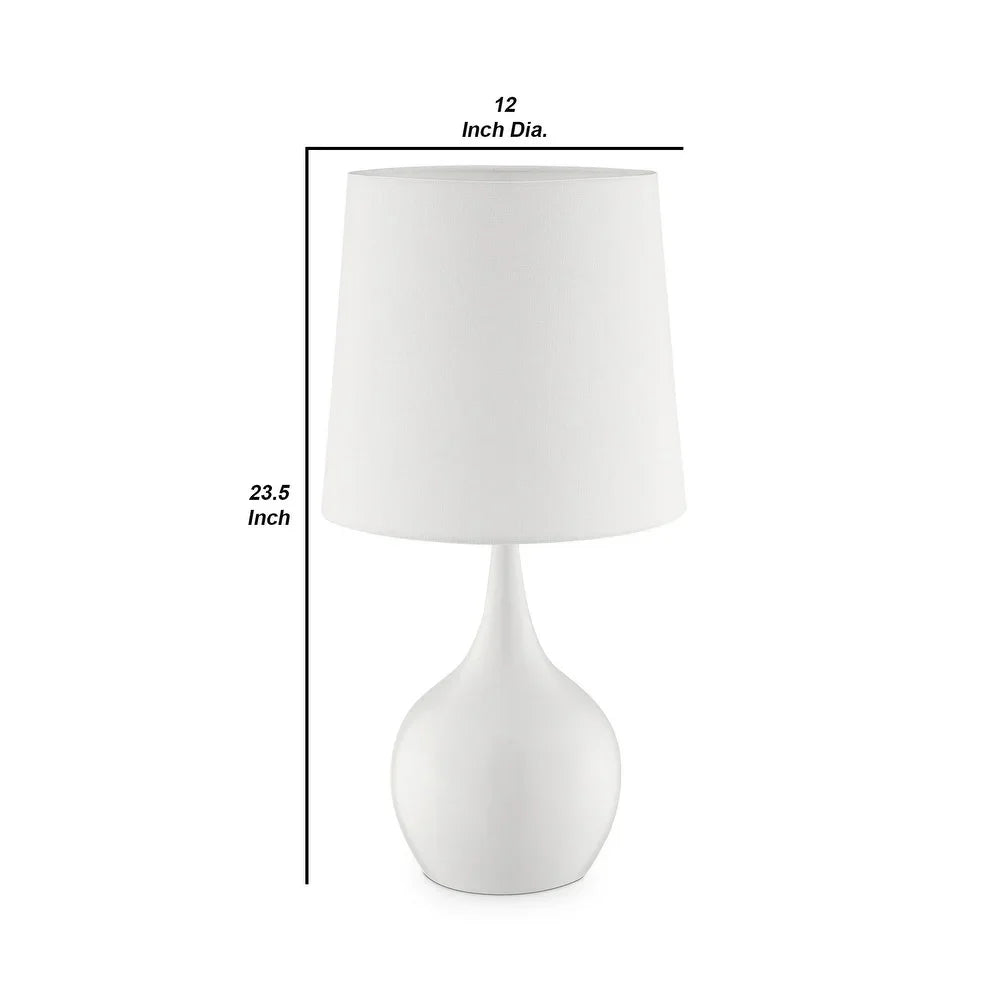 Pot Bellied Shape Metal Table Lamp with 3 Way Switch, White