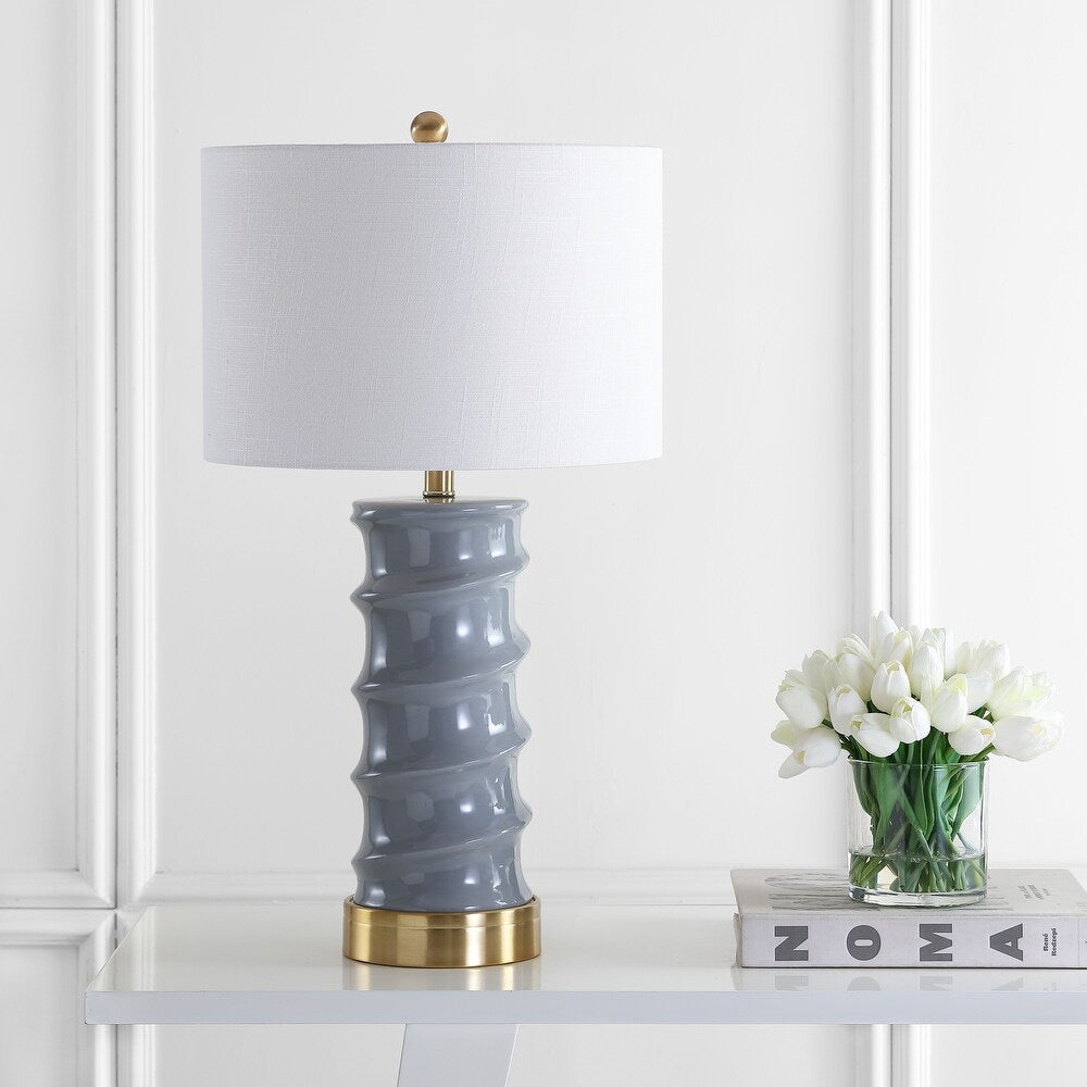 Prague 28" Ceramic LED Table Lamp, Dark Grey/Gold