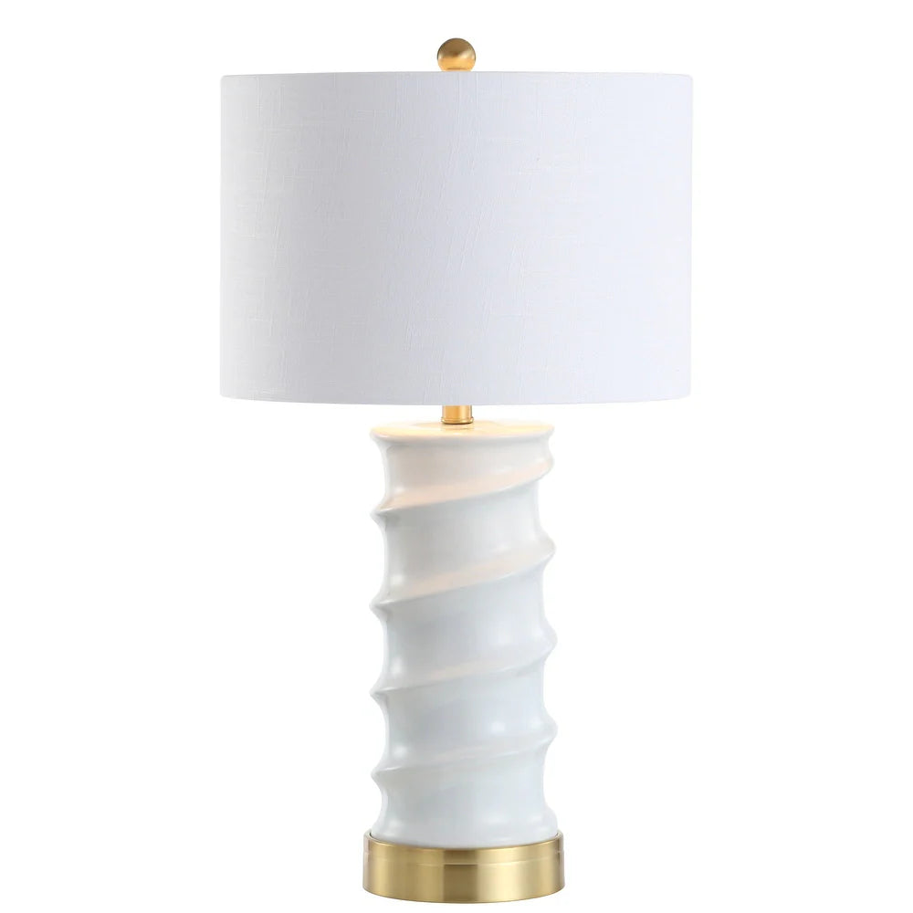 Prague 28" Ceramic LED Table Lamp, Dark Grey/Gold