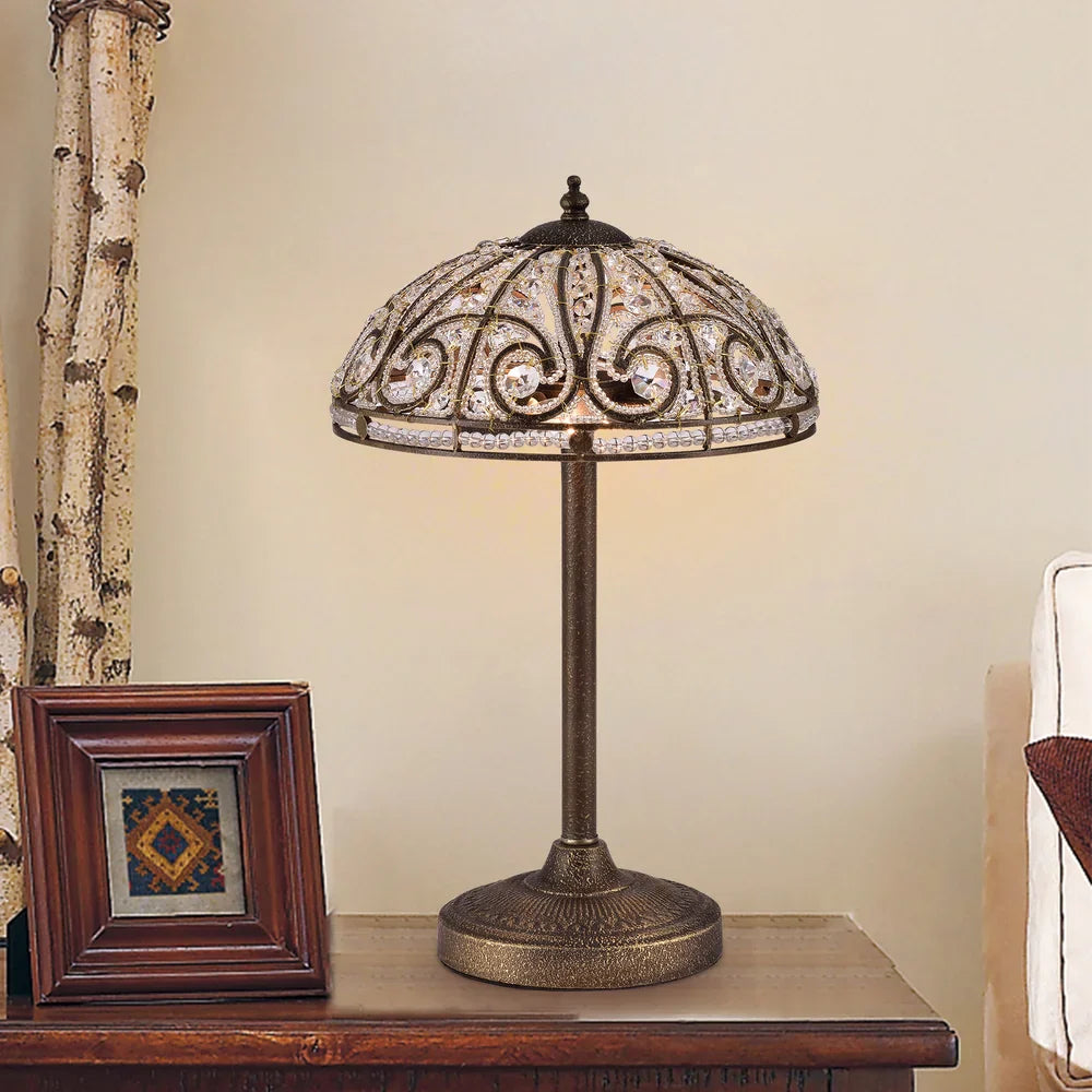 Warehouse of Tiffany Predima Crystal and Scroll Antique Bronze Metal 2-light Table Lamp