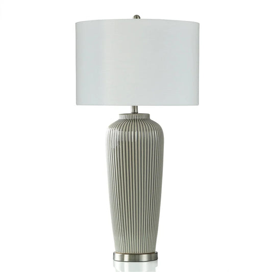 Pristine Grey Table Lamp - Antique Crackle Finish On Ribbed Ceramic