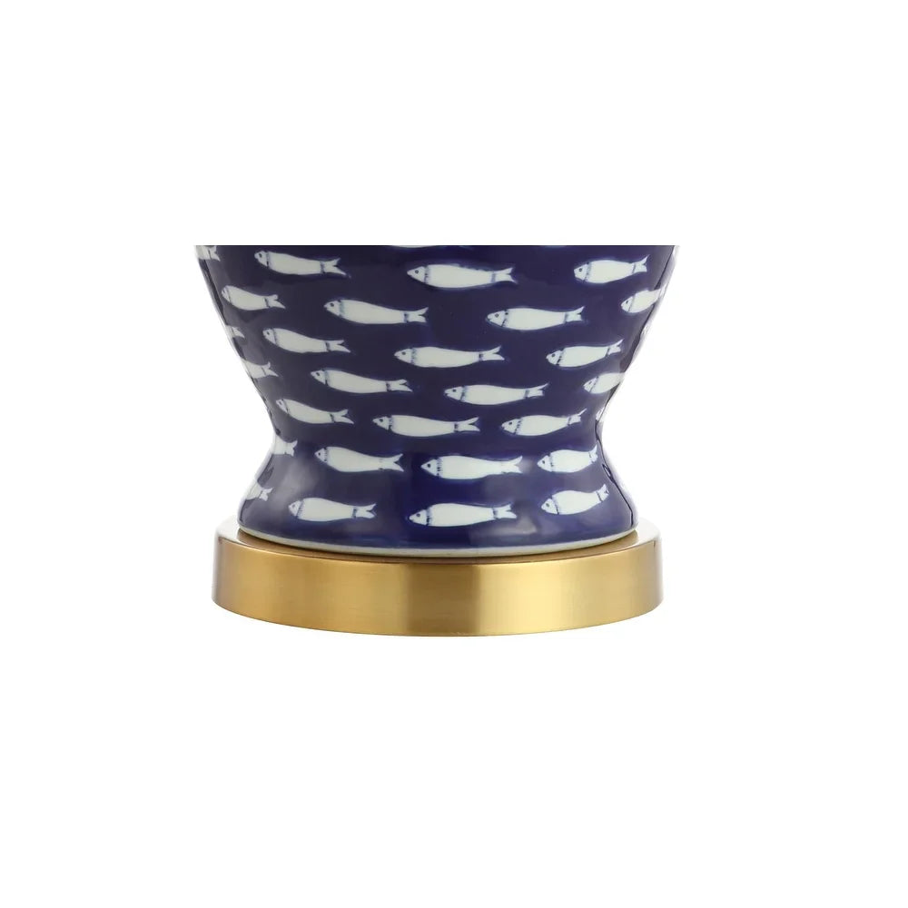 Quatrefoil of Fish 22" Ginger Jar Ceramic/Metal LED Table Lamp, Navy