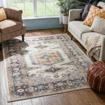 Roswell Bohemian Eclectic Aztec Beige Rug