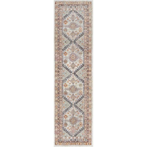 Vera Vintage Ivory Grey Rust Tribal Diamond Medallion Pattern Area Rug