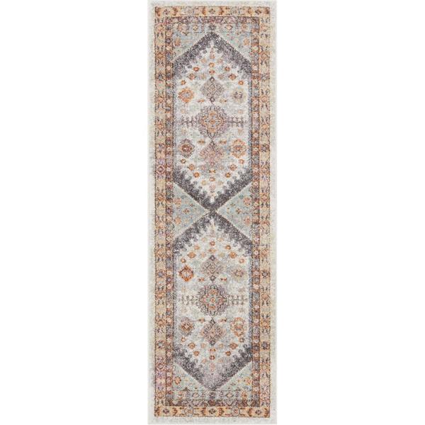 Vera Vintage Ivory Grey Rust Tribal Diamond Medallion Pattern Area Rug